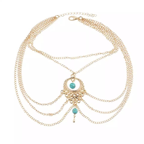 3/$30•Boho beach ankle bracelet turquoise gold - Picture 2 of 4